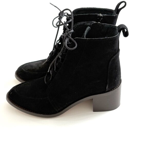 Kurt Geiger Black Suede Lace Up Ankle Boots Block Heel Sz 37 US 36.5-7 Spain - Picture 5 of 11